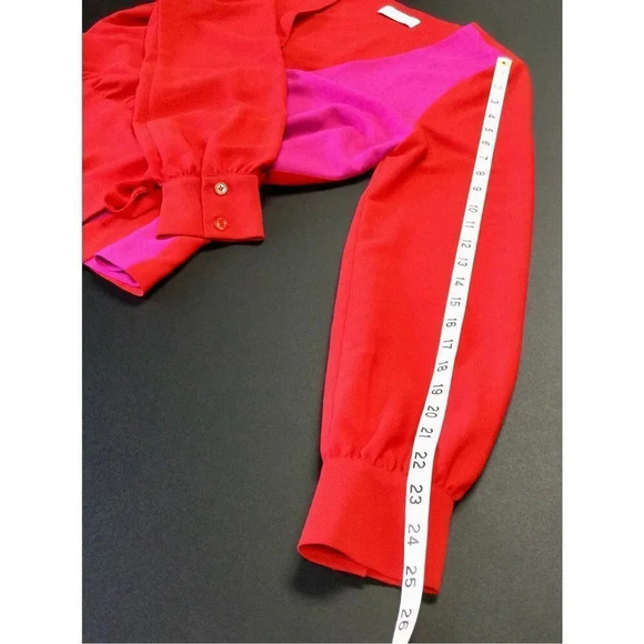 Bailey 44 Womens Hot Pink Red Colorblock V-Neck Nina Tie Wrap Top Blouse Medium - Picture 7 of 11